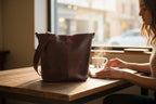Full Grain Real Leather Black Cherry Dog Bucket Crossbody or Shoulder Bag Purse