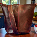 Full Grain Real Leather Black Cherry Dog Bucket Crossbody or Shoulder Bag Purse