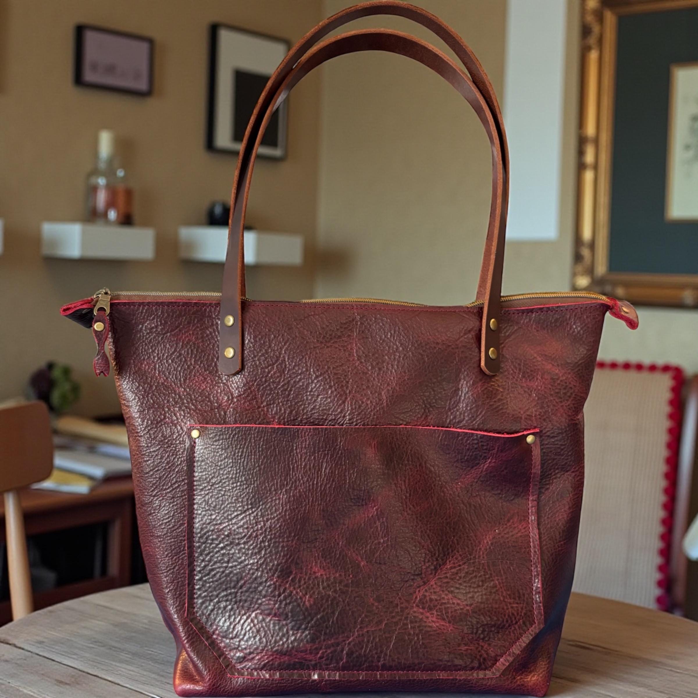 Full Grain Real Leather Zipper Black Cherry Dog Leather Tote Bags-Small-Medium-Large-Extra Large