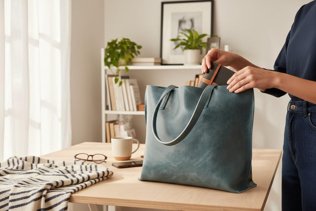 Full Grain Authentic Real Leather Ocean Dog Kevin Inside Out Tote