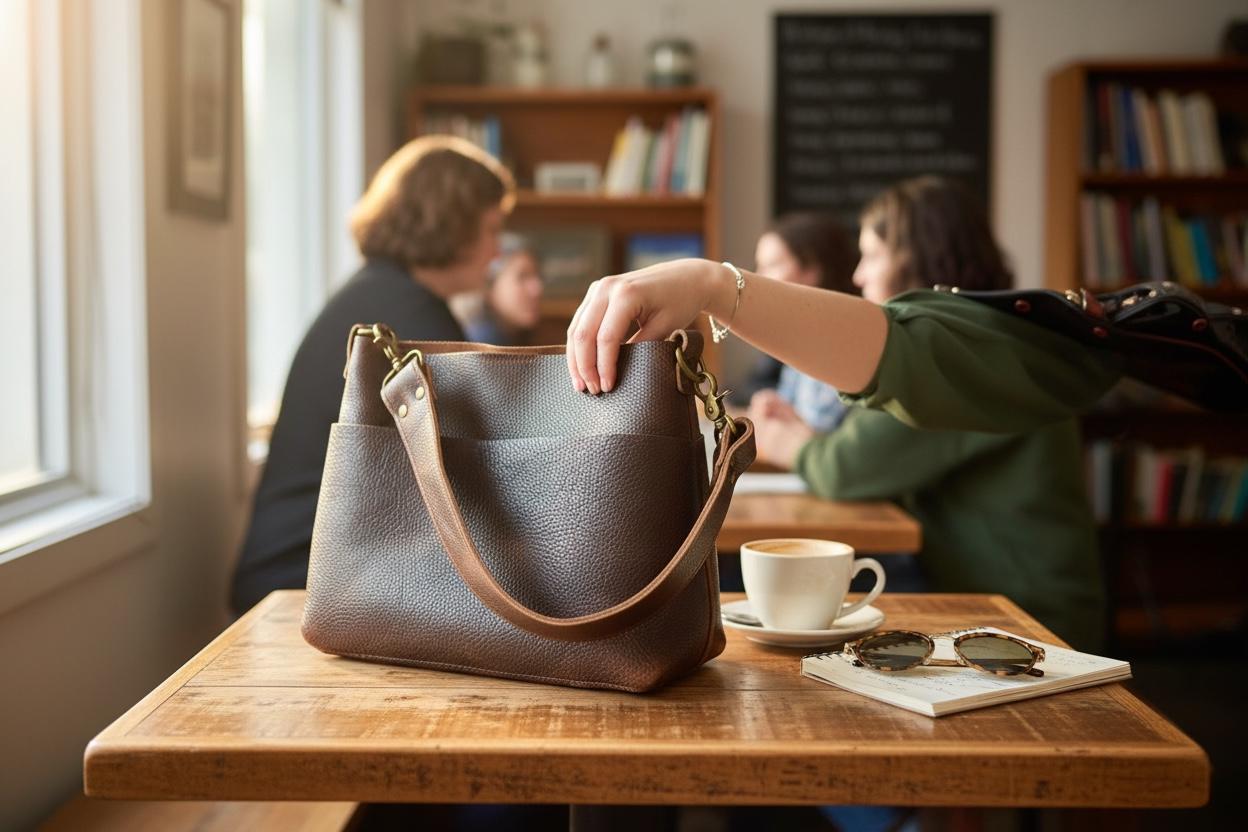 Full Grain Real Leather Authentic Brown Dog Mini Stevie Crossbody or Shoulder Bag Purse