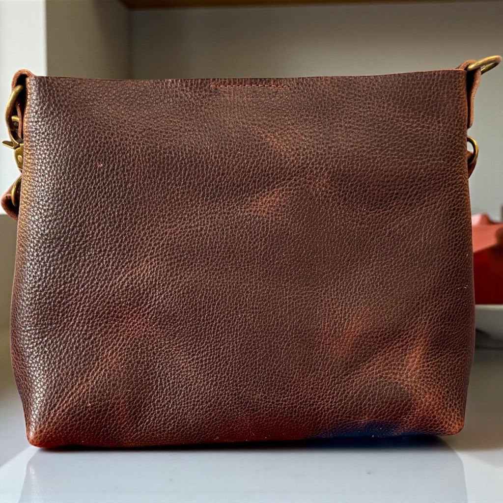 Full Grain Real Leather Authentic Brown Dog Mini Stevie Crossbody or Shoulder Bag Purse