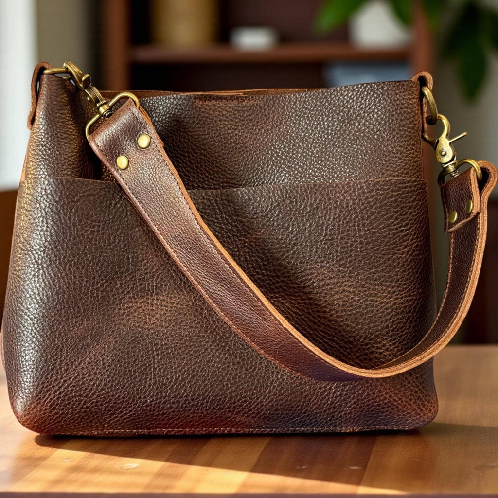 Full Grain Real Leather Authentic Brown Dog Mini Stevie Crossbody or Shoulder Bag Purse