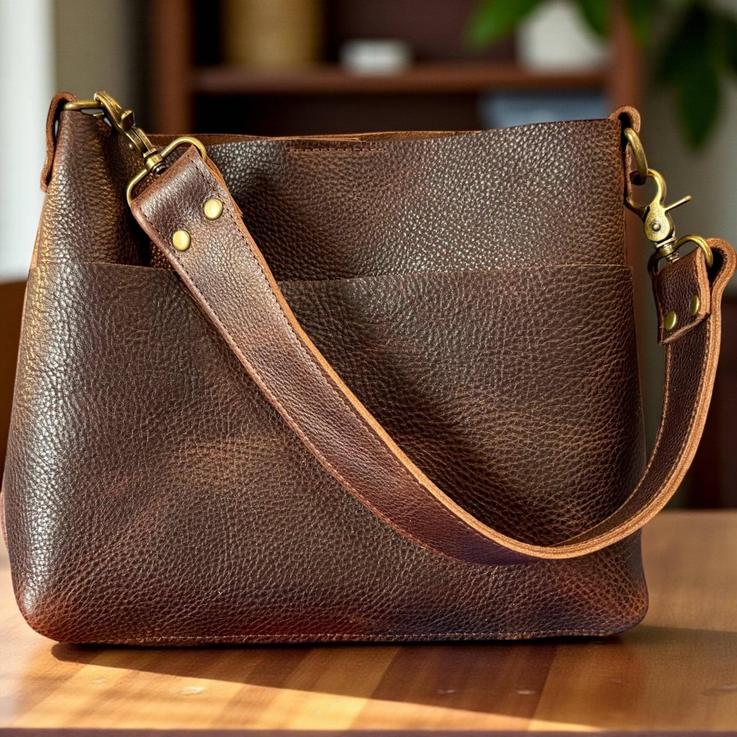 Full Grain Real Leather Authentic Brown Dog Mini Stevie Crossbody or Shoulder Bag Purse