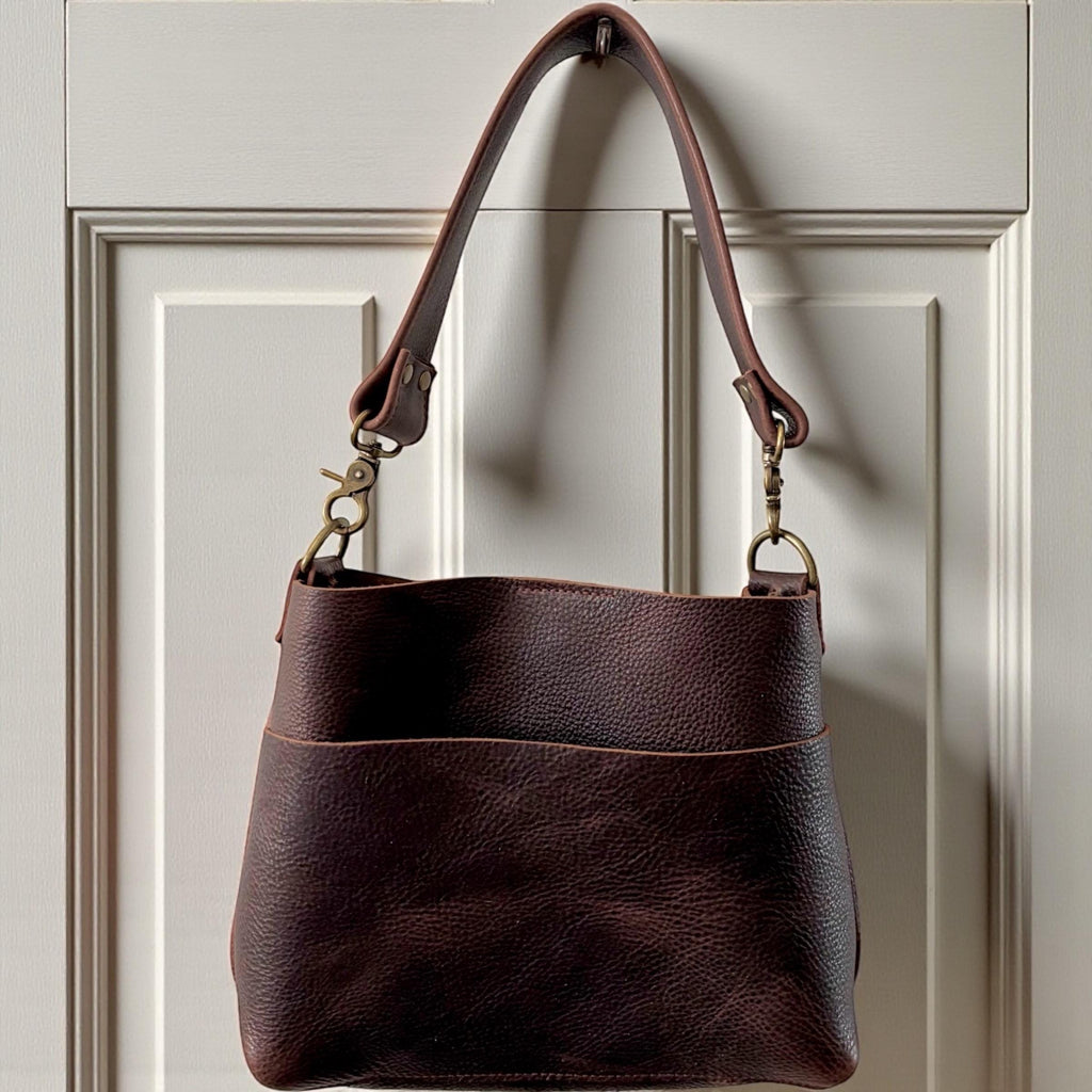Full Grain Real Leather Authentic Brown Dog Mini Stevie Crossbody or Shoulder Bag Purse