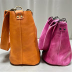 Full Grain Real Leather Pink Dog Mini Bucket Crossbody or Shoulder Bag Purse