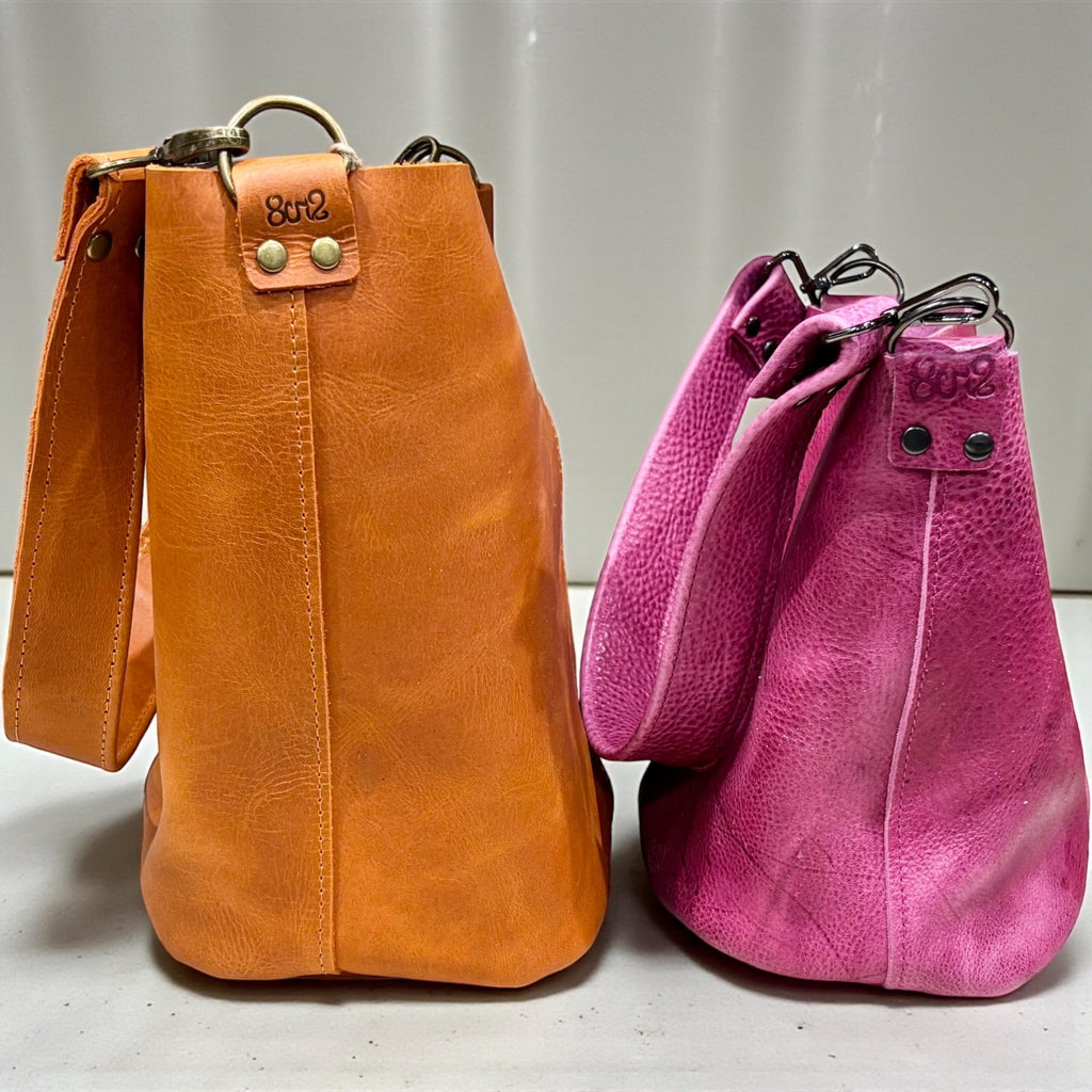 Full Grain Real Leather Pebbled Tuscan Turquoise Mini Bucket Crossbody or Shoulder Bag Purse