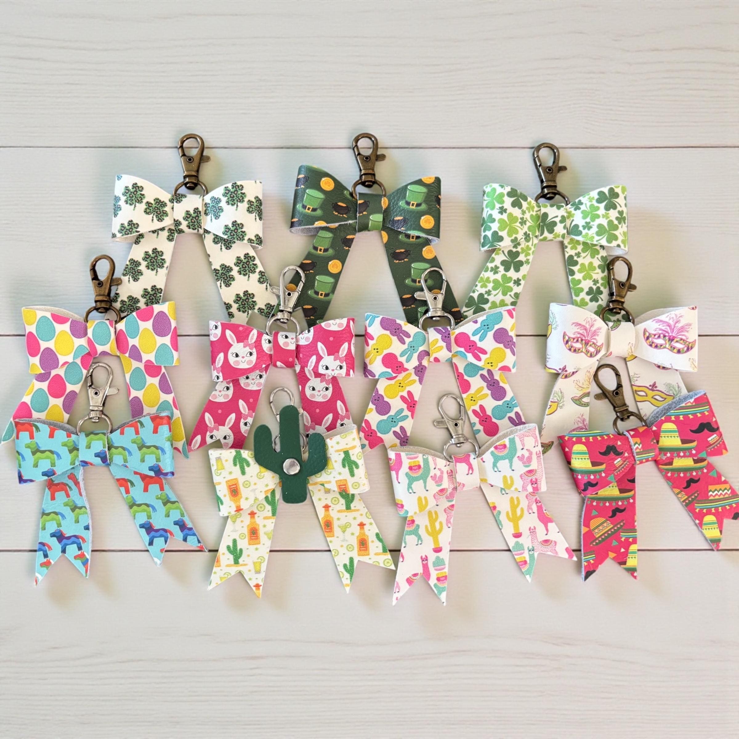 Leather Holiday Bow Bag Charm, St. Patrick’s Day, Easter, Mardi Gras, Cinco de Mayo
