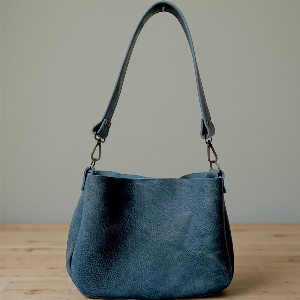 Full Grain Leather Ocean Dog Boho Crossbody Shoulder Bag – 70s Inspired Purse-Small