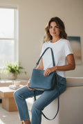 Full Grain Leather Ocean Dog Boho Crossbody Shoulder Bag – 70s Inspired Purse-Small