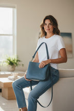 Full Grain Leather Ocean Dog Boho Crossbody Shoulder Bag – 70s Inspired Purse-Small