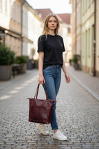 Full Grain Real Leather Zipper Black Cherry Dog Leather Tote Bags-Small-Medium-Large-Extra Large
