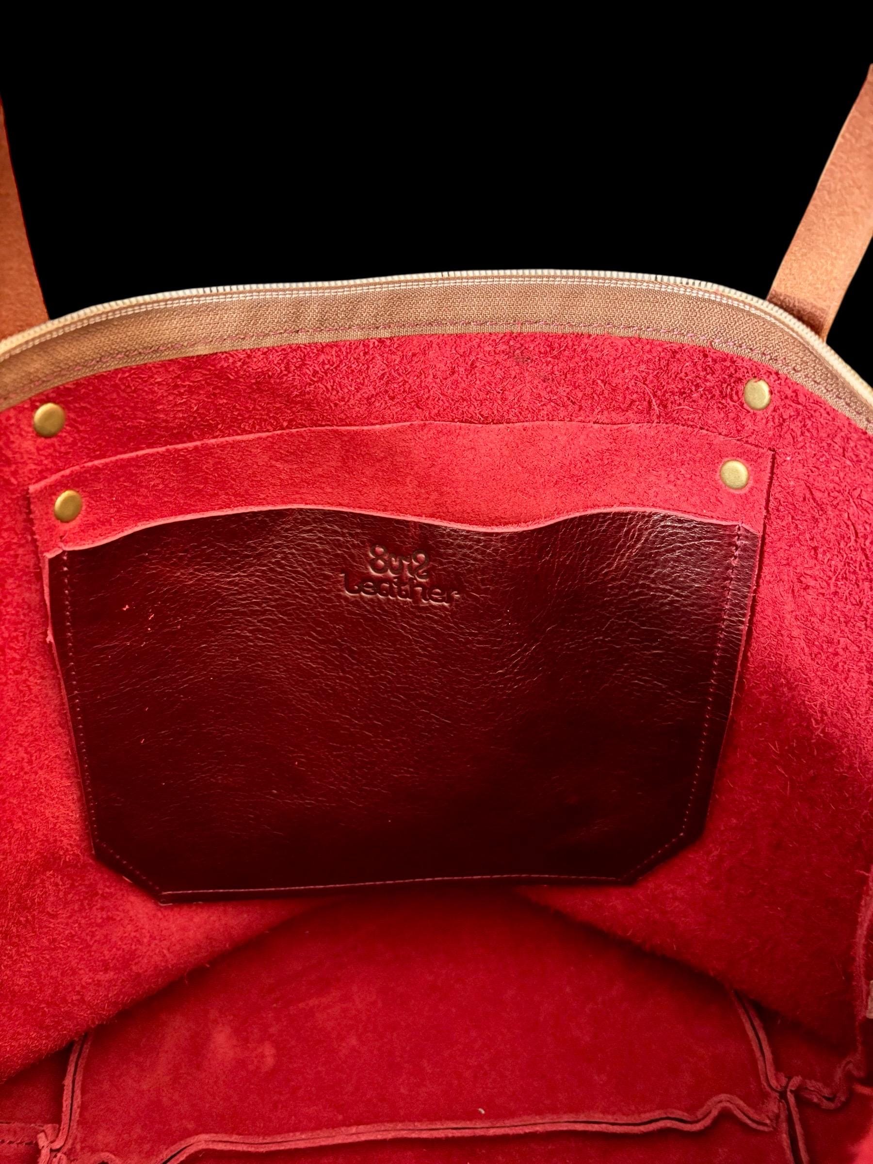 Full Grain Real Leather Zipper Black Cherry Dog Leather Tote Bags-Small-Medium-Large-Extra Large