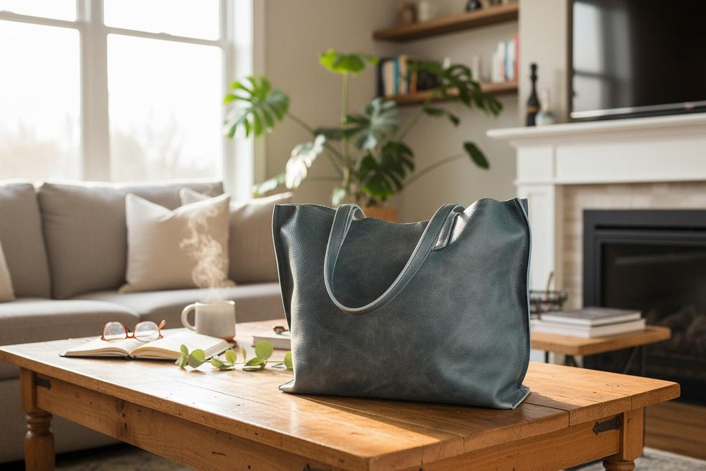 Full Grain Authentic Real Leather Ocean Dog Kevin Inside Out Tote