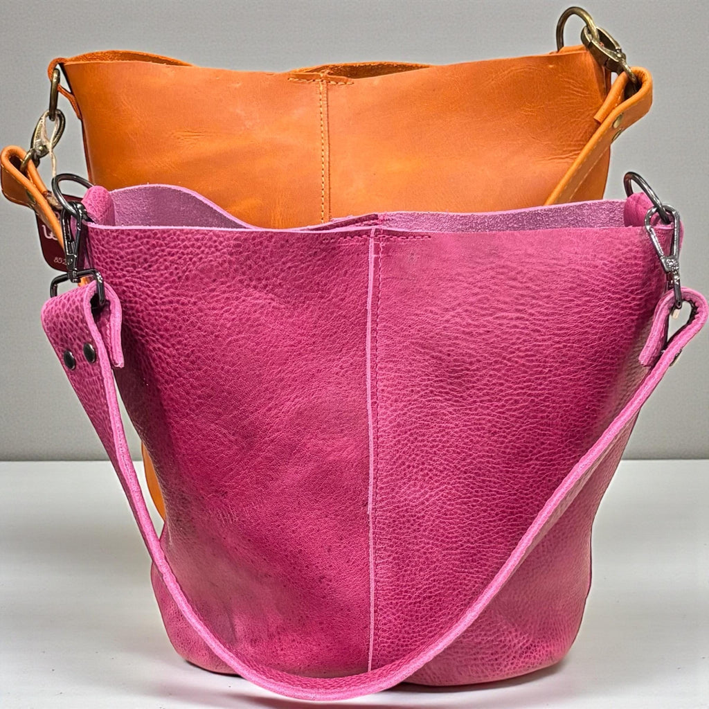 Full Grain Real Leather Pebbled Tuscan Turquoise Mini Bucket Crossbody or Shoulder Bag Purse