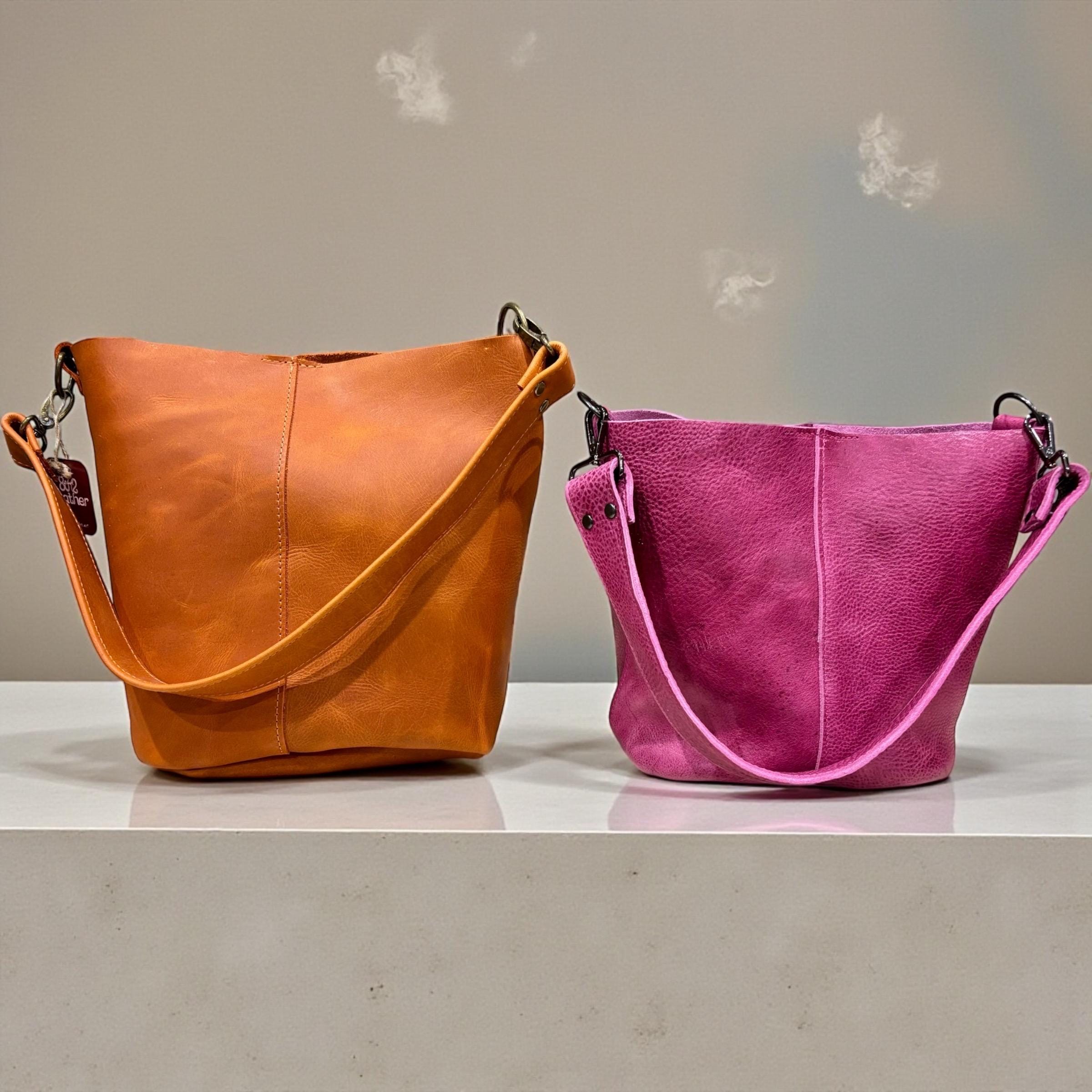 Full Grain Real Leather Pebbled Tuscan Turquoise Mini Bucket Crossbody or Shoulder Bag Purse