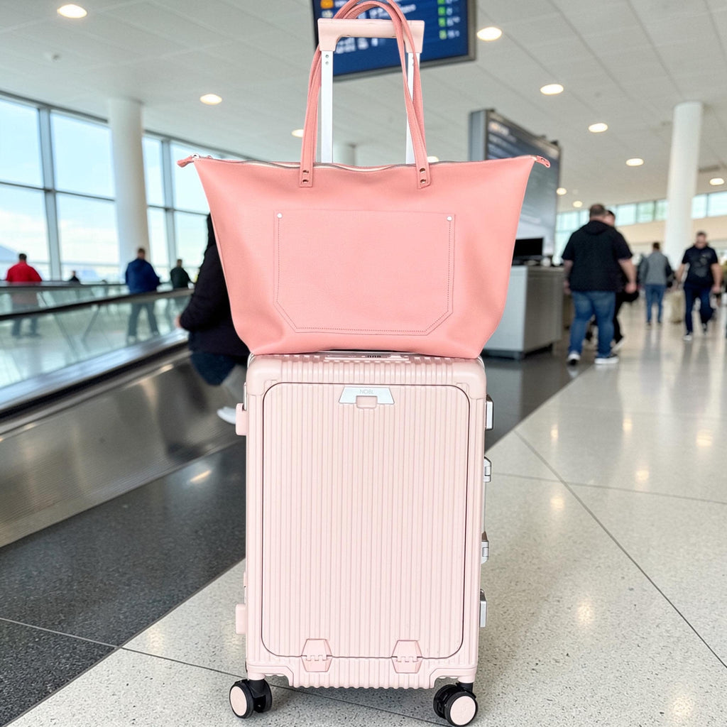 Full Grain Leather Salmon Travel Tote Bag with Trolley Sleeve