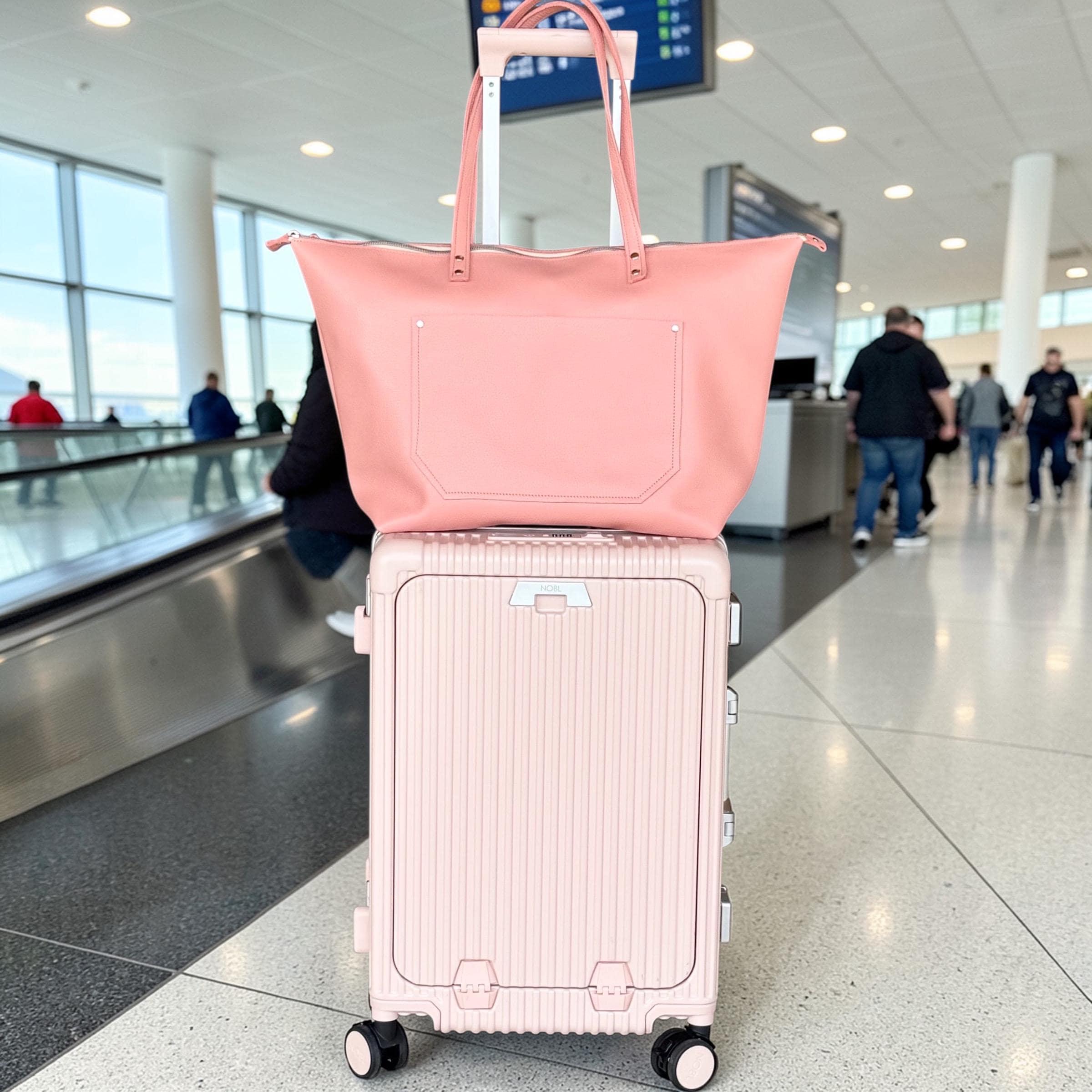 Full Grain Leather Salmon Travel Tote Bag with Trolley Sleeve