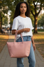 Full Grain Leather Salmon Travel Tote Bag with Trolley Sleeve