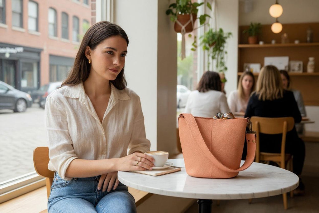 Full Grain Real Leather Pebbled Tuscan Turquoise Mini Bucket Crossbody or Shoulder Bag Purse