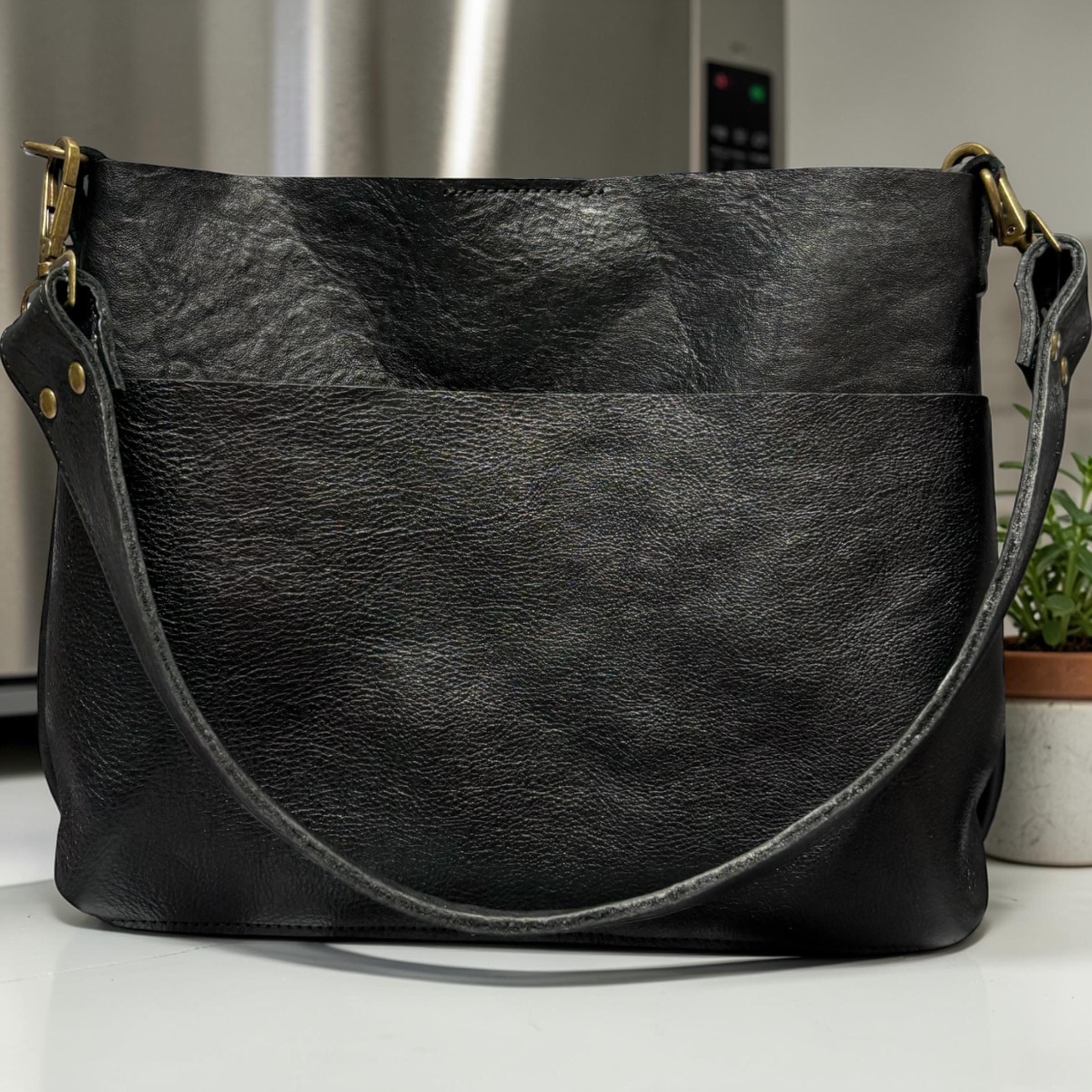 Full Grain Real Leather Authentic Black Dog Mini Stevie Crossbody or Shoulder Bag Purse