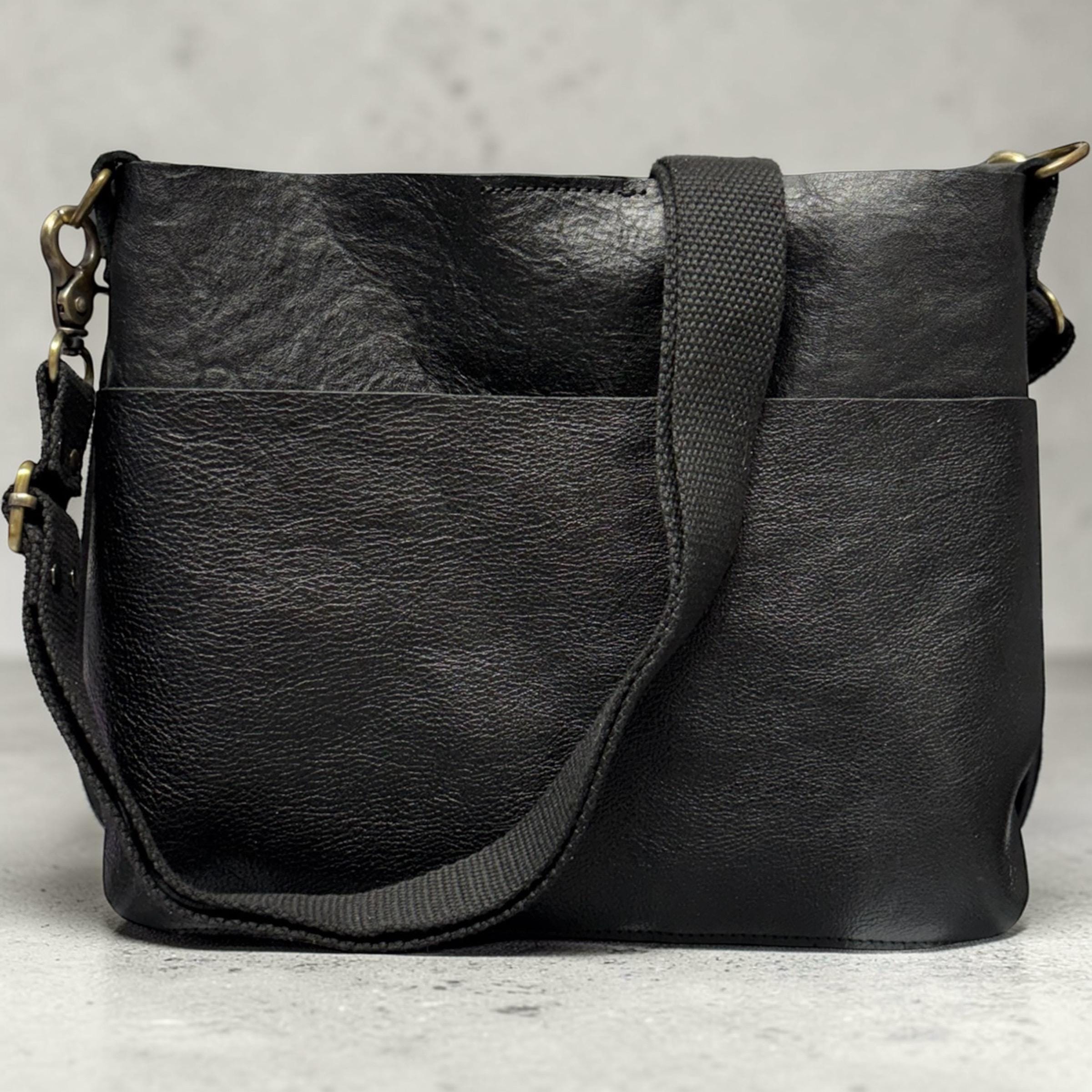 Full Grain Real Leather Authentic Black Dog Mini Stevie Crossbody or Shoulder Bag Purse