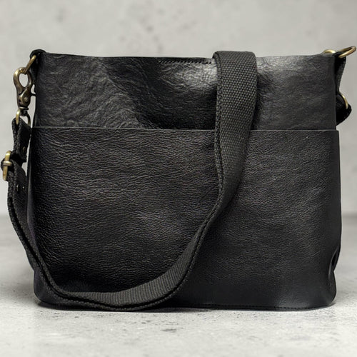 Full Grain Real Leather Authentic Black Dog Mini Stevie Crossbody or Shoulder Bag Purse