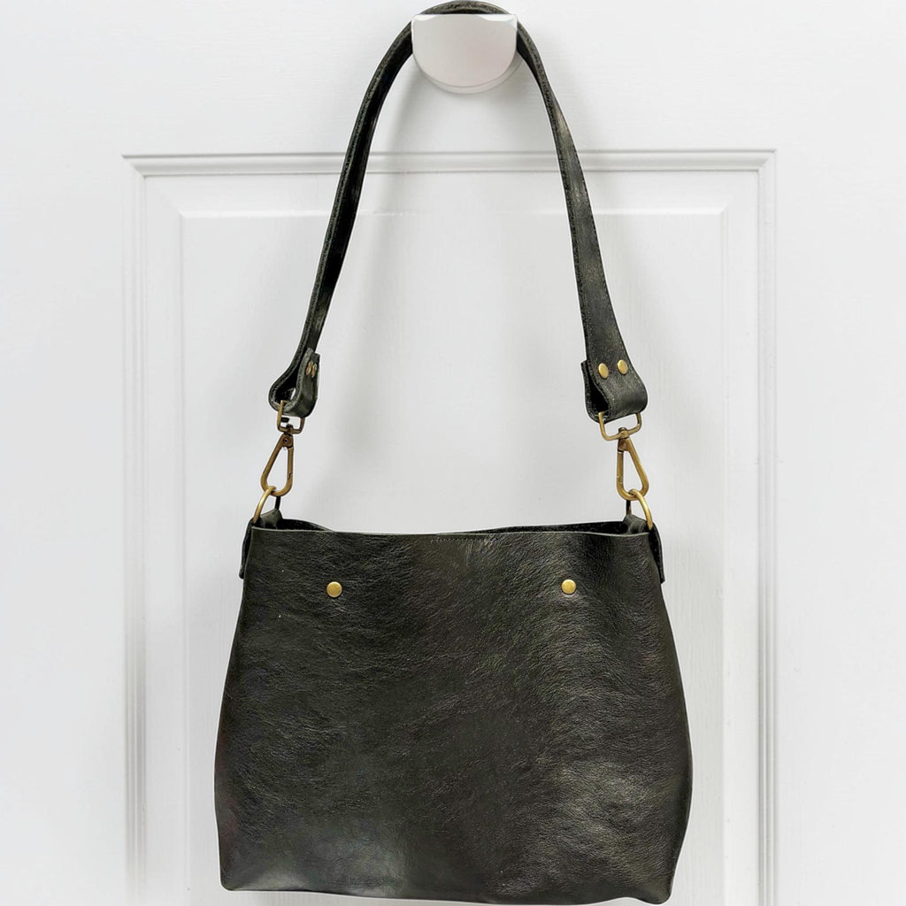 Full Grain Real Leather Authentic Black Dog Mini Stevie Crossbody or Shoulder Bag Purse