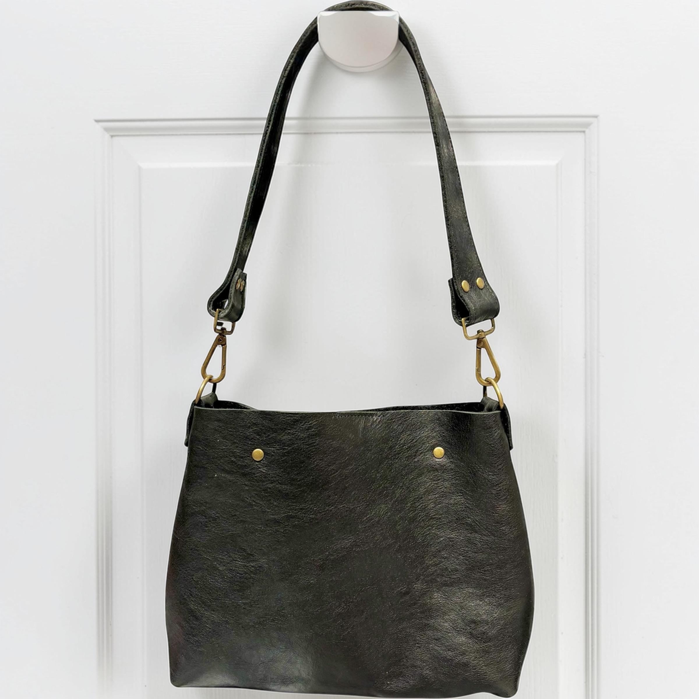 Full Grain Real Leather Authentic Black Dog Mini Stevie Crossbody or Shoulder Bag Purse