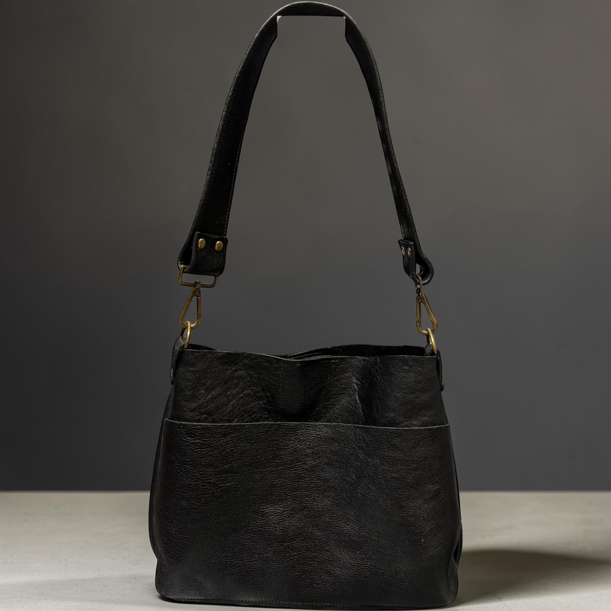 Full Grain Real Leather Authentic Black Dog Mini Stevie Crossbody or Shoulder Bag Purse