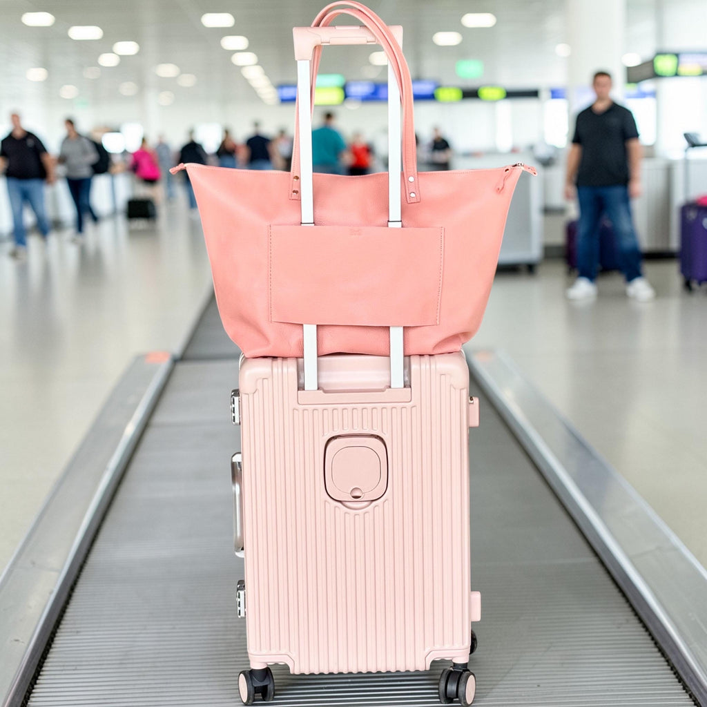 Full Grain Leather Salmon Travel Tote Bag with Trolley Sleeve