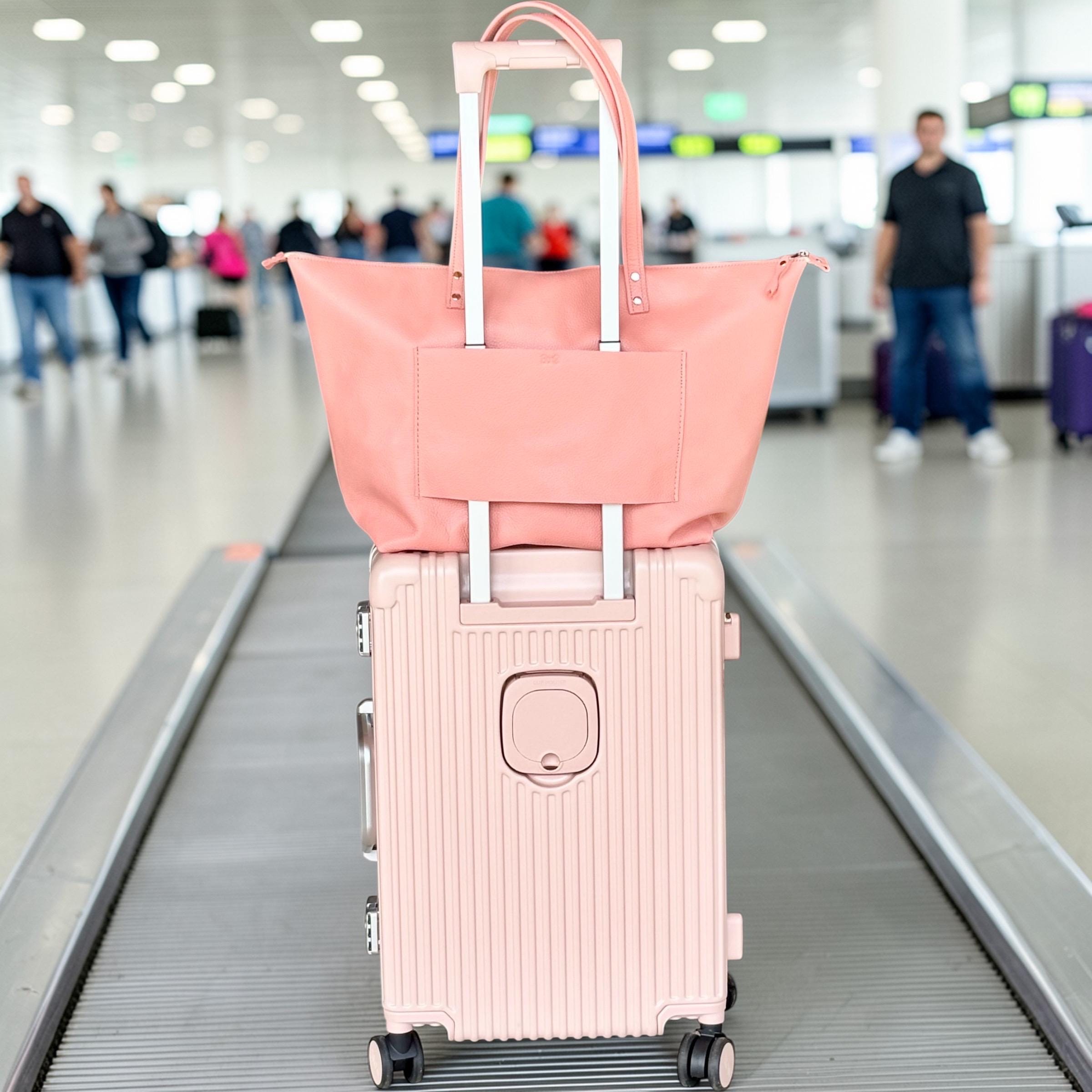 Full Grain Leather Salmon Travel Tote Bag with Trolley Sleeve
