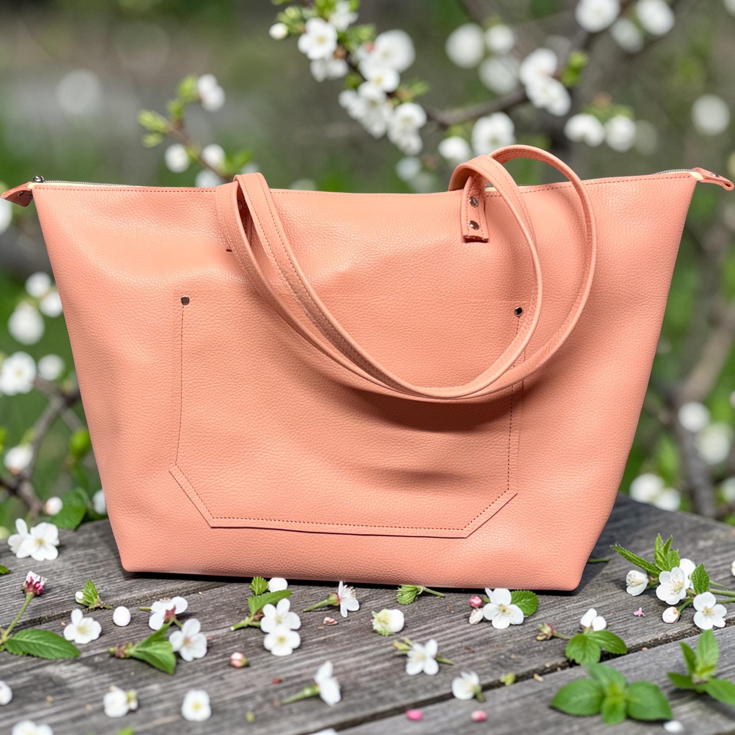 Full Grain Leather Salmon Travel Tote Bag with Trolley Sleeve