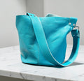 Full Grain Real Leather Pebbled Tuscan Turquoise Mini Bucket Crossbody or Shoulder Bag Purse
