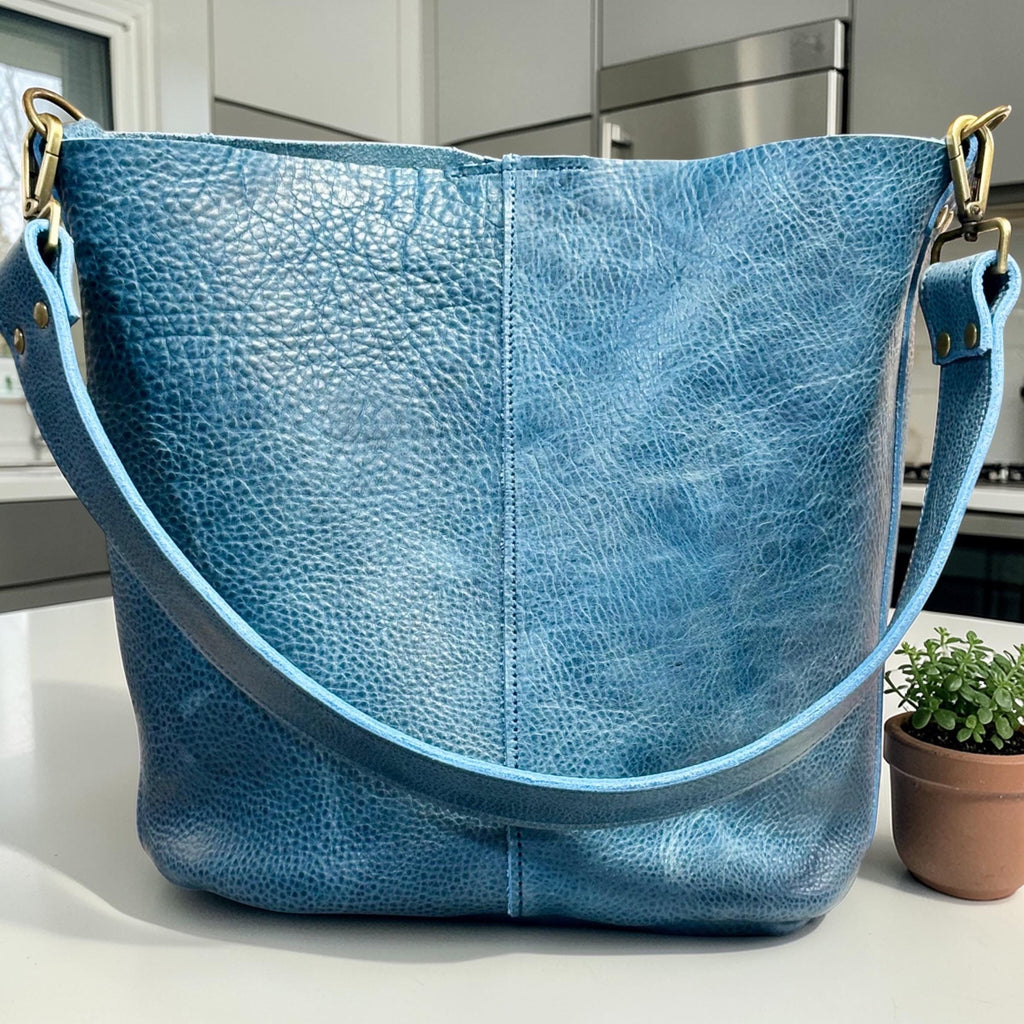 Full Grain Real Leather Ocean Dog Mini Bucket Crossbody or Shoulder Bag Purse