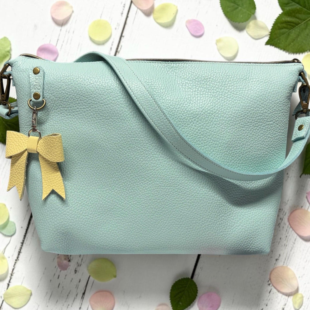 Full Grain Leather Zipper Pebbled Blue Box Penny Shoulder Bag Purse or Crossbody Bag