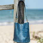 Full Grain Real Leather Ocean Dog Mini Bucket Crossbody or Shoulder Bag Purse