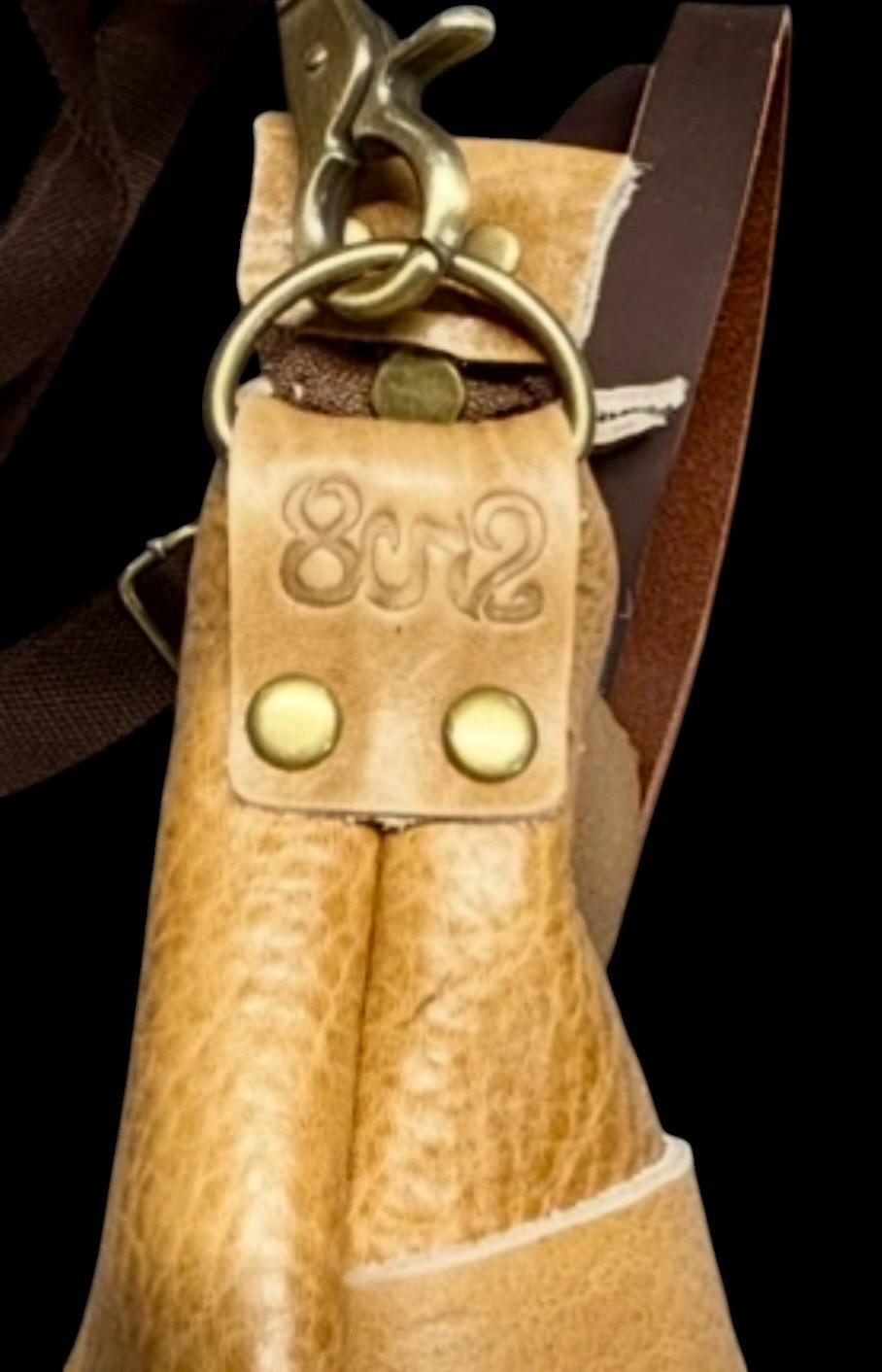 Full Grain Real Leather Zipper Tan Dog Super Stevie Crossbody or Shoulder Bag Purse