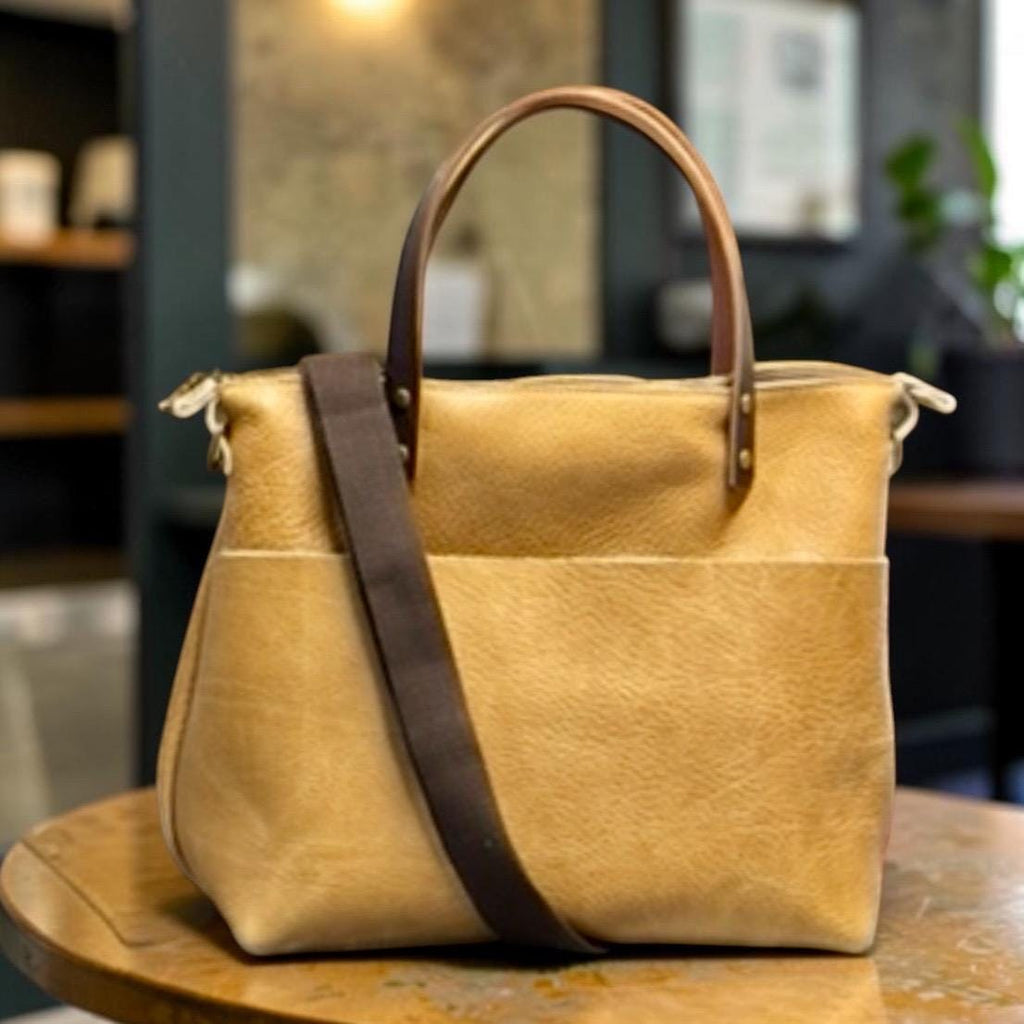 Full Grain Real Leather Zipper Tan Dog Super Stevie Crossbody or Shoulder Bag Purse