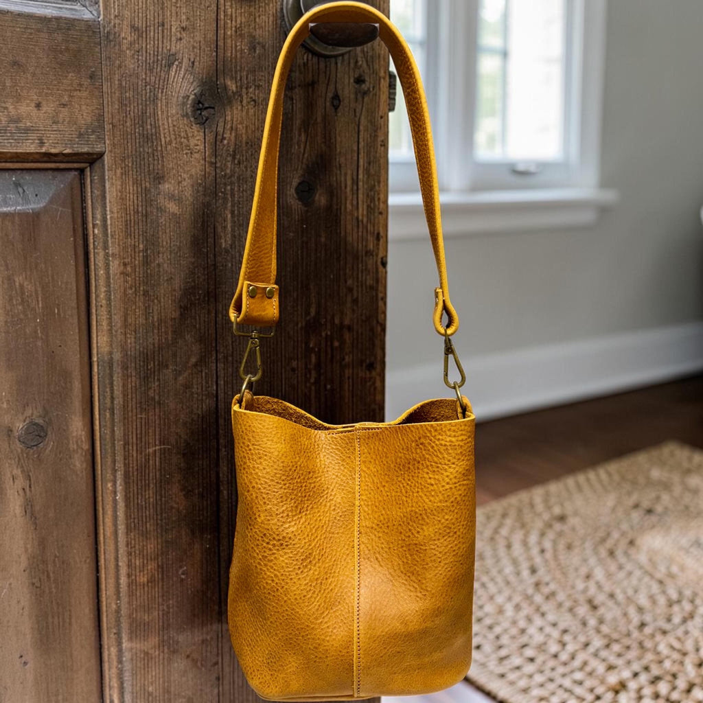 Full Grain Real Leather Saddle Dog Bucket Crossbody or Shoulder Bag Purse