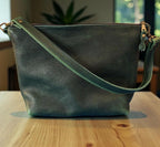 Full Grain Leather Zipper Forest Green Dog Penny Shoulder Bag Purse or Crossbody Bag