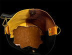 Full Grain Real Leather Color Block Mini Bucket Crossbody or Shoulder Bag Purse Black Dog, Saddle Dog, Brown Dog
