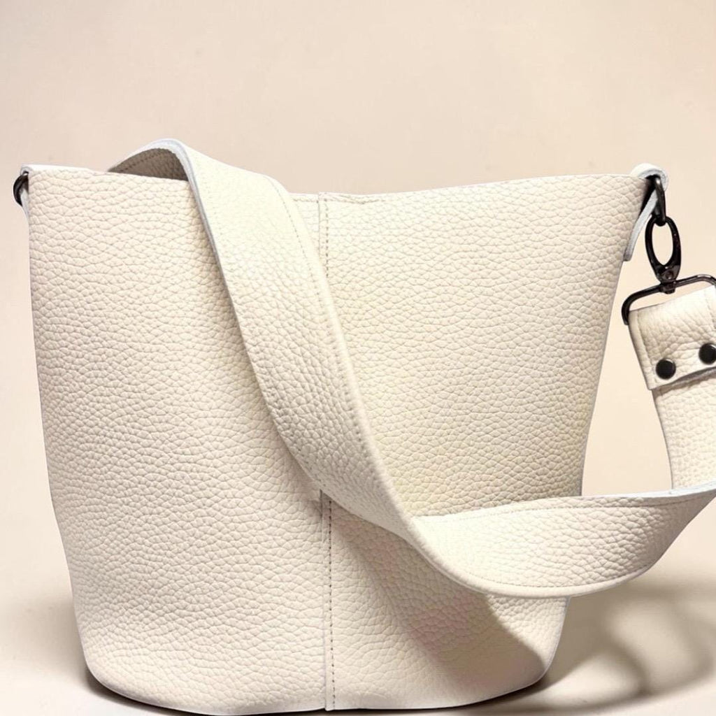 Full Grain Real Leather Chalk Bucket Crossbody or Shoulder Bag Purse
