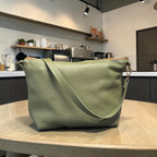 Full Grain Leather Zipper Pebbled Army Green Penny Shoulder Bag Purse or Crossbody Bag