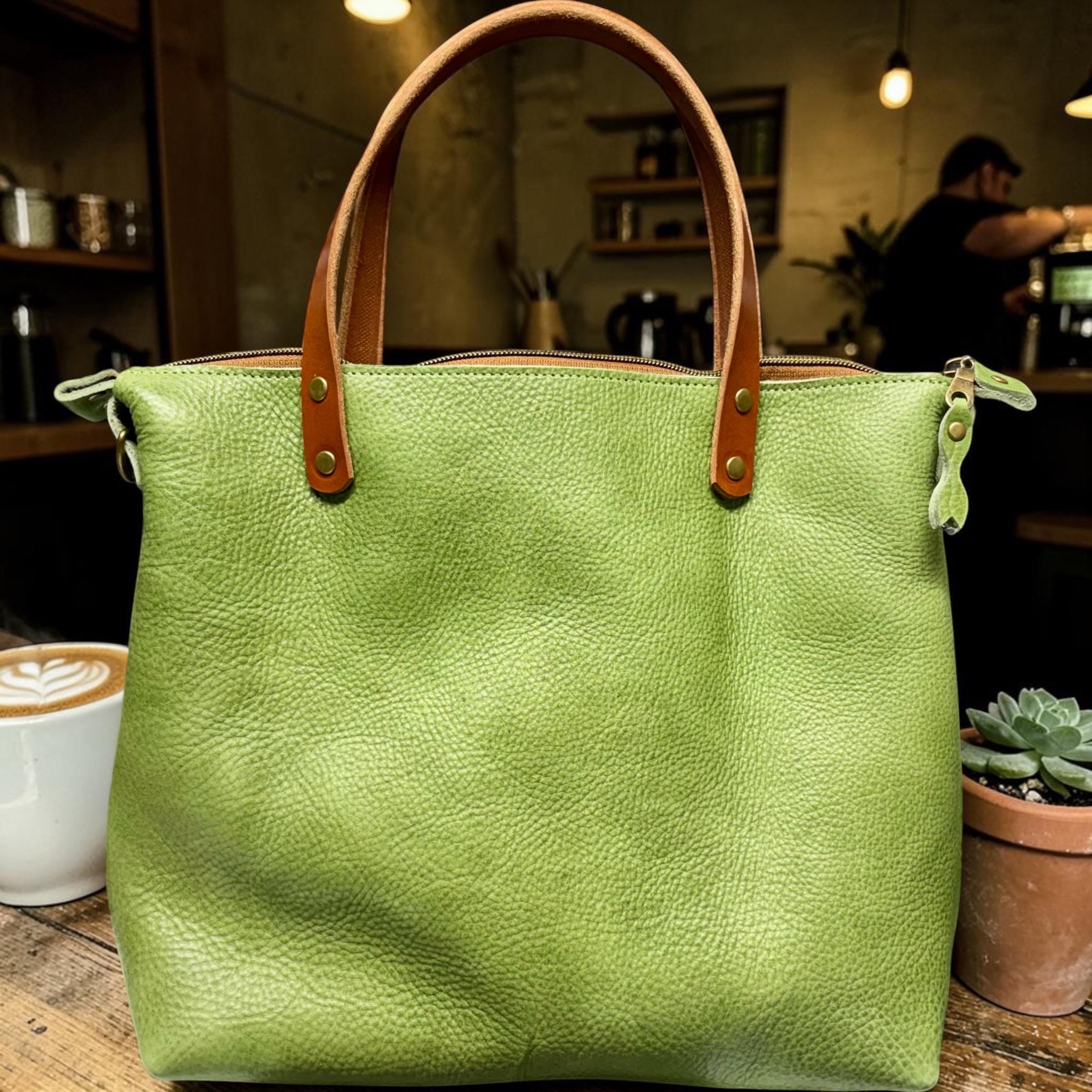 Full Grain Leather Zipper Green Apple Dog Super Stevie Crossbody or Shoulder Bag Purse