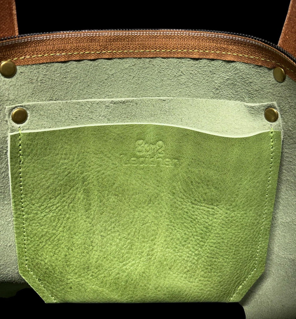 Full Grain Leather Zipper Green Apple Dog Super Stevie Crossbody or Shoulder Bag Purse