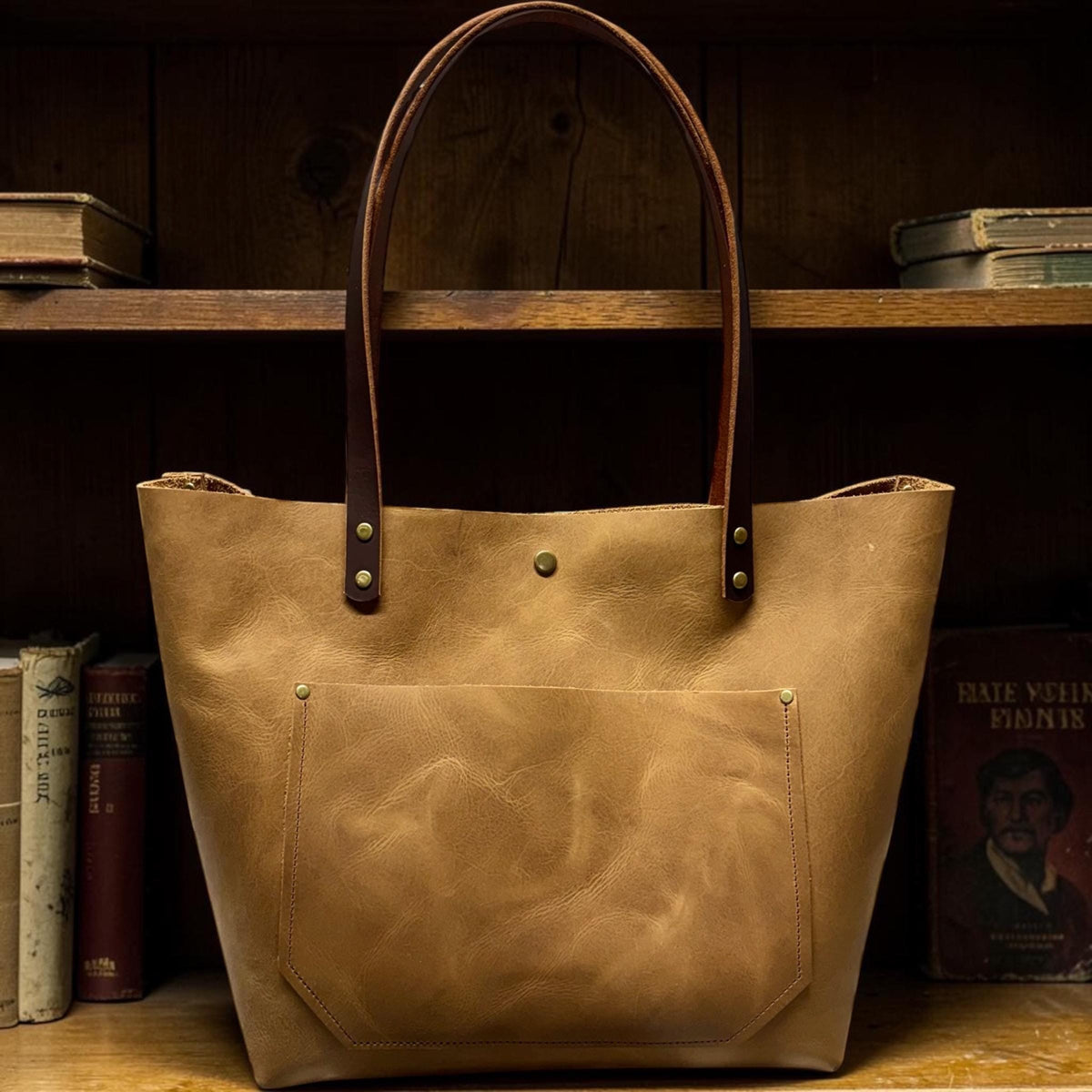 Full Grain Real Leather Authentic Chocolate Leather Classic Tote Bags-Small-Medium-Large-Extra Large