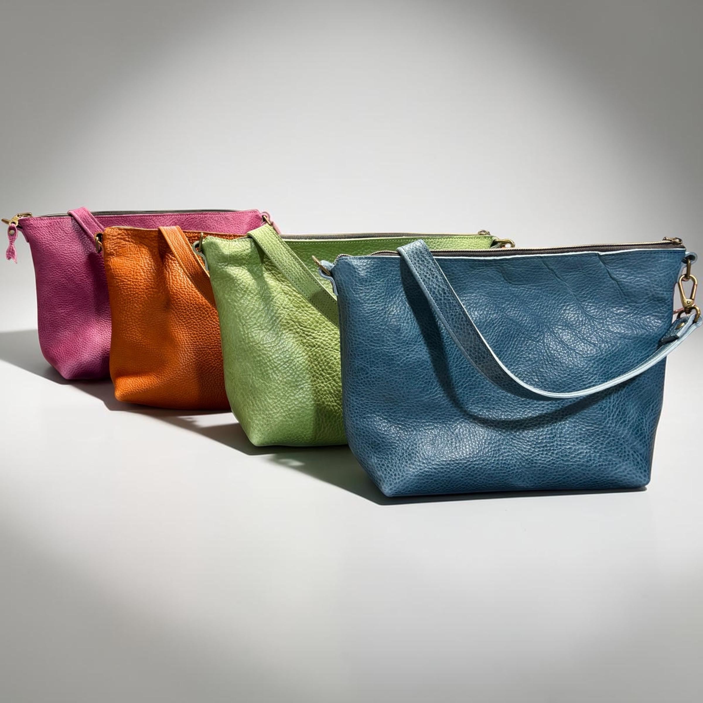 Full Grain Leather Zipper Charlie Shoulder Bag Purse or Crossbody Bag Pink Dog Orange Dog Ocean Dog