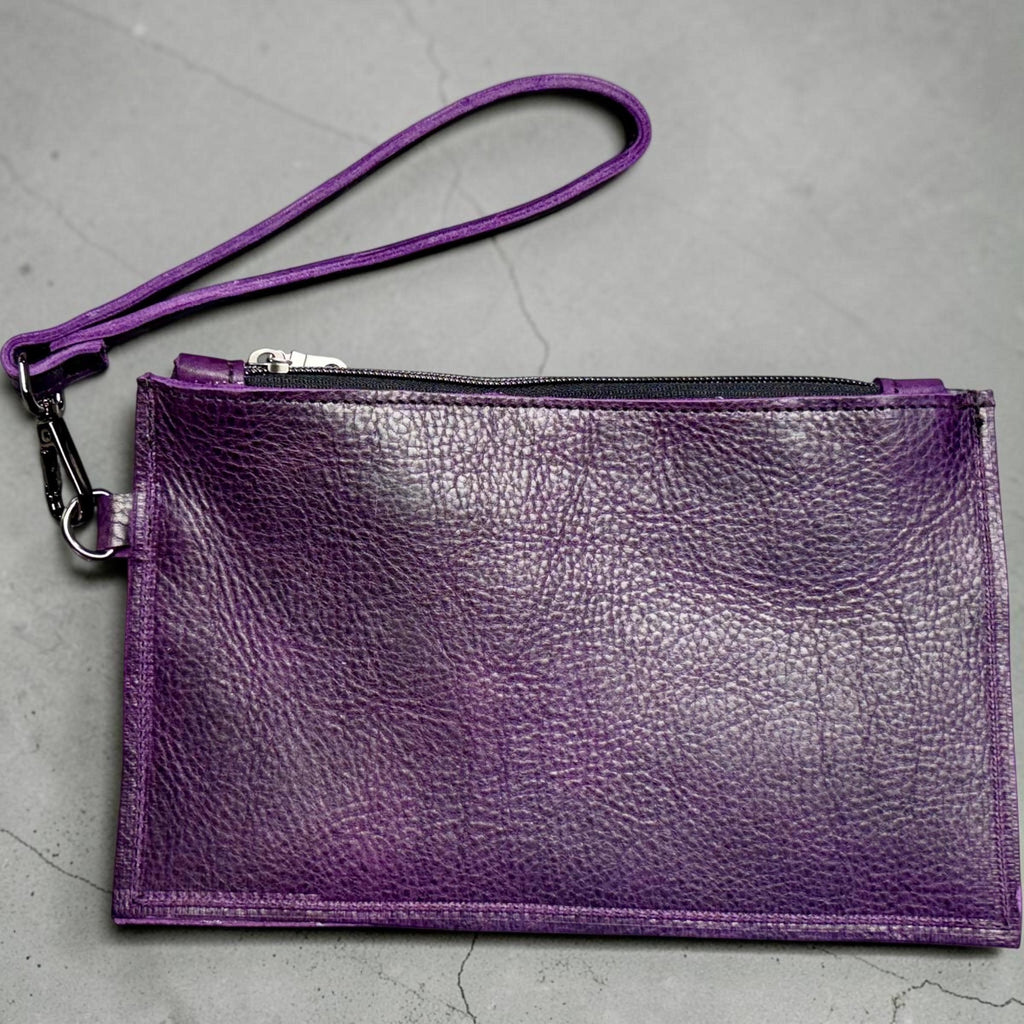 Full Grain Real Leather Authentic Zipper Frame Wristlet Cellphone Holder Purse