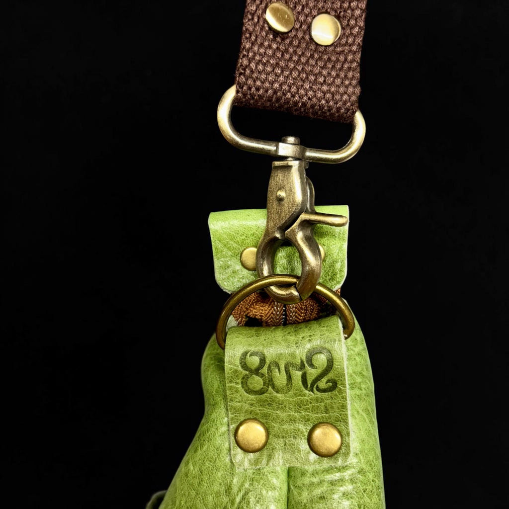 Full Grain Leather Zipper Green Apple Dog Super Stevie Crossbody or Shoulder Bag Purse